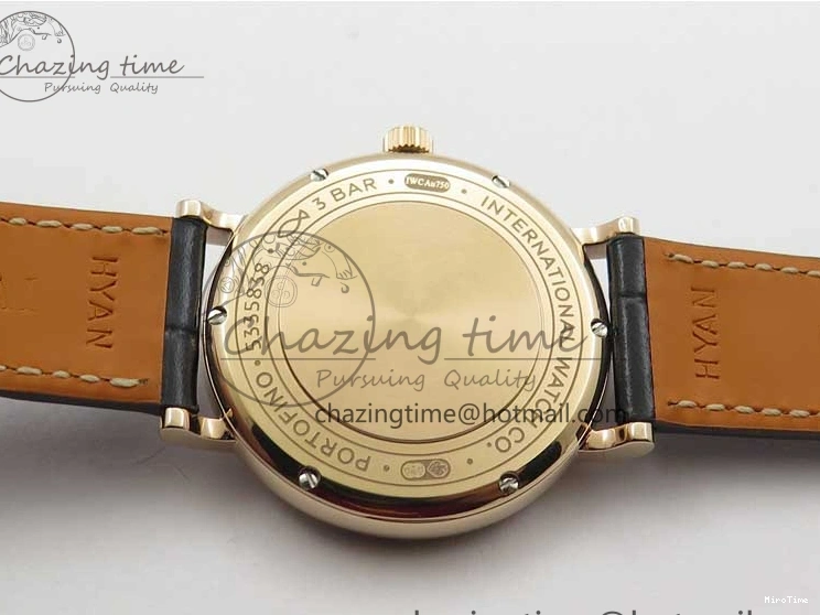 MIROTIME 0522 Durable Portofino 37mm RG V7F 1:1 Best Edition Gray Dial Diamonds Bezel on Black Leather Strap A 7089